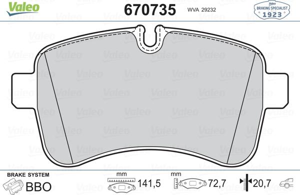 Valeo 670735 - Комплект спирачно феродо, дискови спирачки vvparts.bg