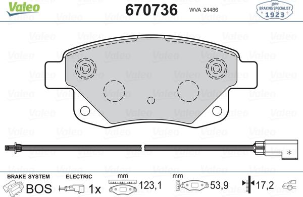 Valeo 670736 - Комплект спирачно феродо, дискови спирачки vvparts.bg