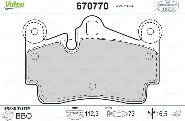 Valeo 670770 - Комплект спирачно феродо, дискови спирачки vvparts.bg