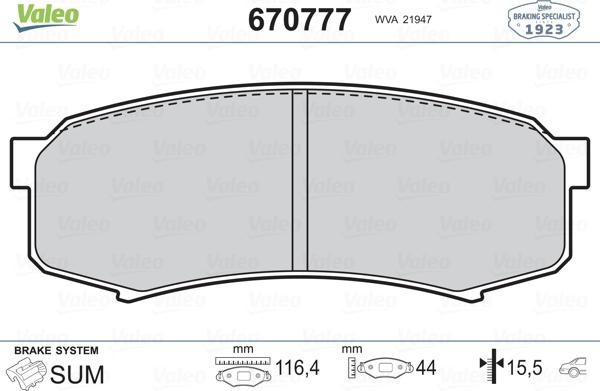 Valeo 670777 - Комплект спирачно феродо, дискови спирачки vvparts.bg