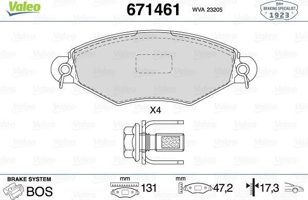 Valeo 671461 - Комплект спирачно феродо, дискови спирачки vvparts.bg