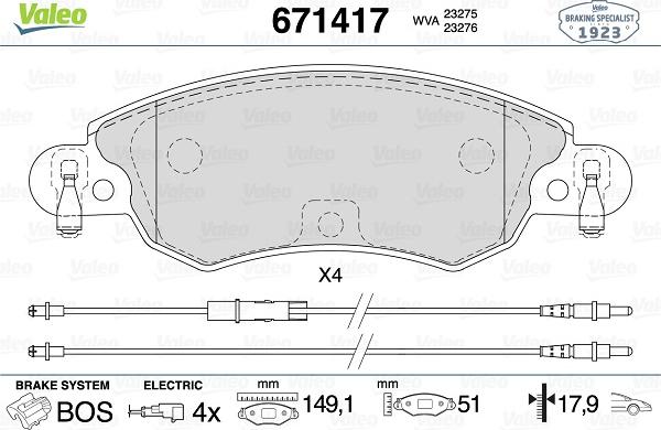 Valeo 671417 - Комплект спирачно феродо, дискови спирачки vvparts.bg