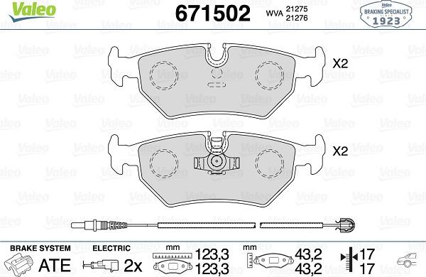 Valeo 671502 - Комплект спирачно феродо, дискови спирачки vvparts.bg