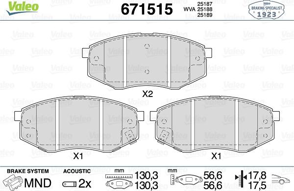 Valeo 671515 - Комплект спирачно феродо, дискови спирачки vvparts.bg