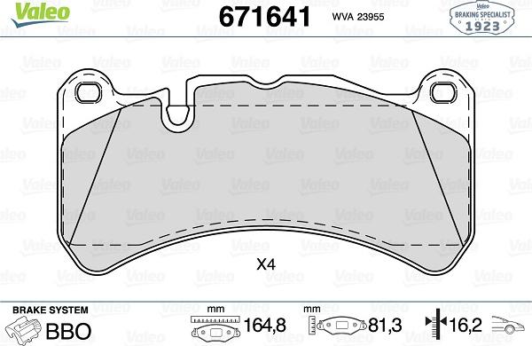 Valeo 671641 - Комплект спирачно феродо, дискови спирачки vvparts.bg