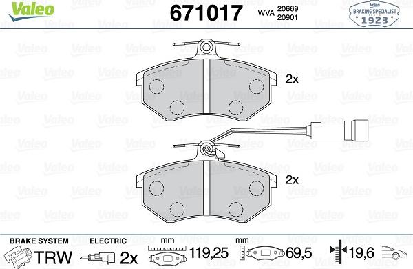 Valeo 671017 - Комплект спирачно феродо, дискови спирачки vvparts.bg