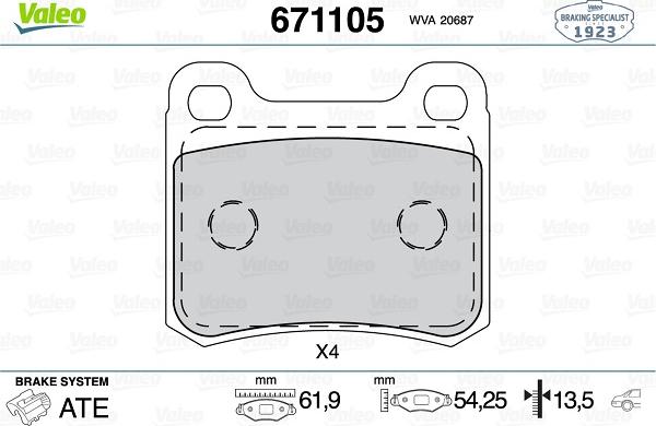 Valeo 671105 - Комплект спирачно феродо, дискови спирачки vvparts.bg