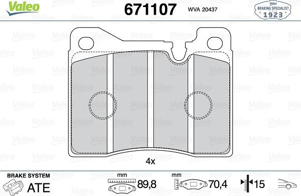 Valeo 671107 - Комплект спирачно феродо, дискови спирачки vvparts.bg