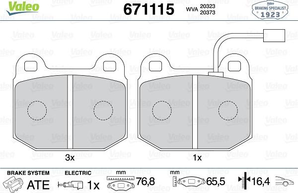 Valeo 671115 - Комплект спирачно феродо, дискови спирачки vvparts.bg