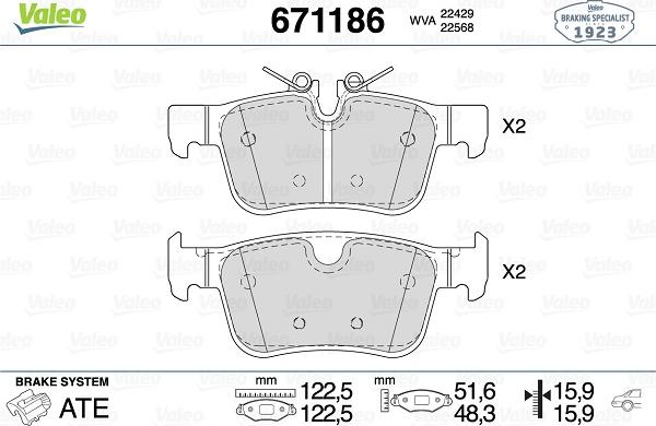 Valeo 671186 - Комплект спирачно феродо, дискови спирачки vvparts.bg