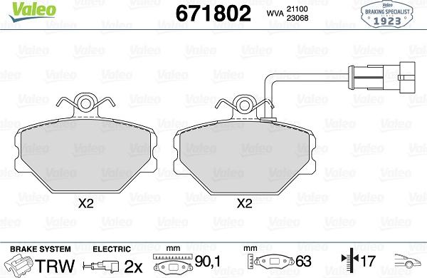 Valeo 671802 - Комплект спирачно феродо, дискови спирачки vvparts.bg