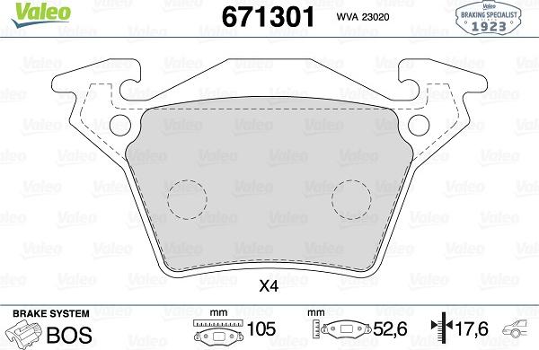 Valeo 671301 - Комплект спирачно феродо, дискови спирачки vvparts.bg