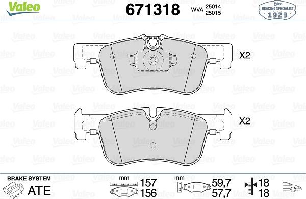 Valeo 671318 - Комплект спирачно феродо, дискови спирачки vvparts.bg