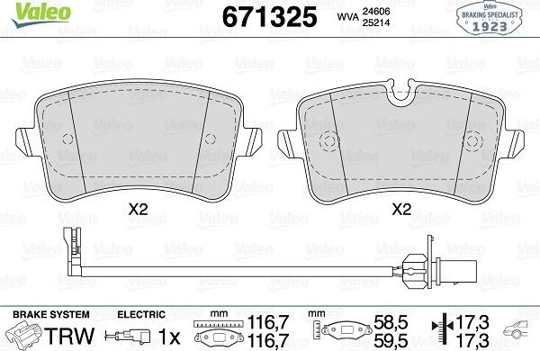 Valeo 671325 - Комплект спирачно феродо, дискови спирачки vvparts.bg