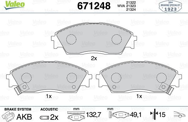 Valeo 671248 - Комплект спирачно феродо, дискови спирачки vvparts.bg