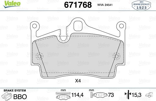 Valeo 671768 - Комплект спирачно феродо, дискови спирачки vvparts.bg