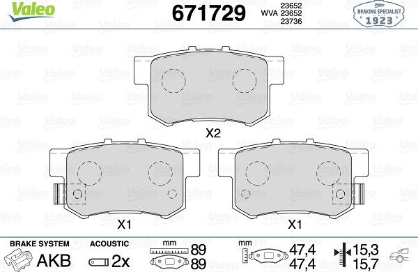 Valeo 671729 - Комплект спирачно феродо, дискови спирачки vvparts.bg