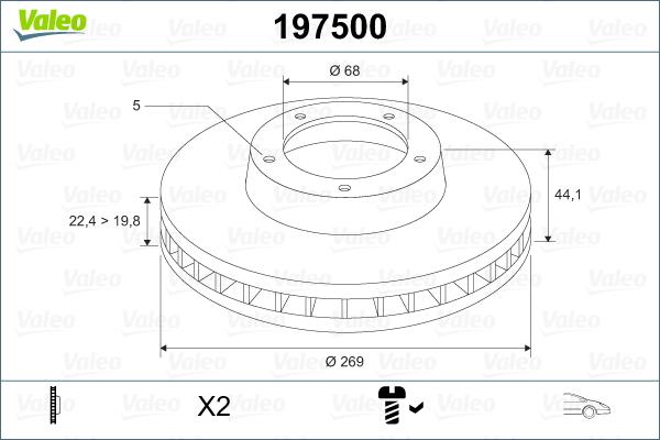 Valeo 197500 - Спирачен диск vvparts.bg