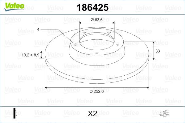 Valeo 186425 - Спирачен диск vvparts.bg