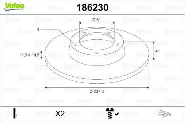 Valeo 186230 - Спирачен диск vvparts.bg