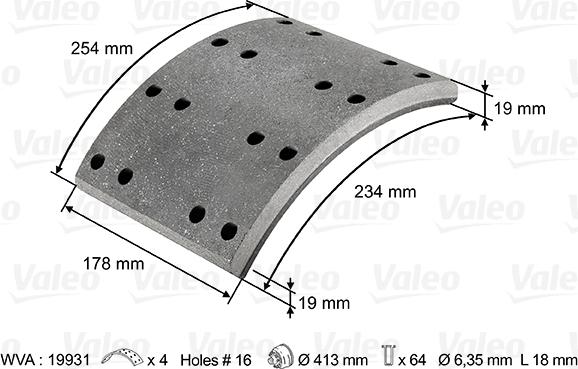 Valeo 124027 - Комплект феродо за накладки, барабанни спирачки vvparts.bg