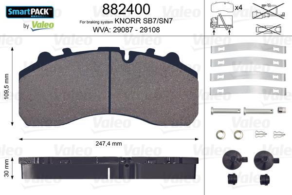 Valeo 882400 - Комплект спирачно феродо, дискови спирачки vvparts.bg