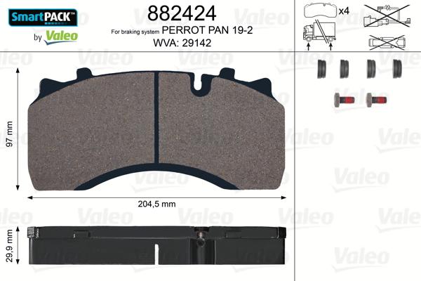 Valeo 882424 - Комплект спирачно феродо, дискови спирачки vvparts.bg