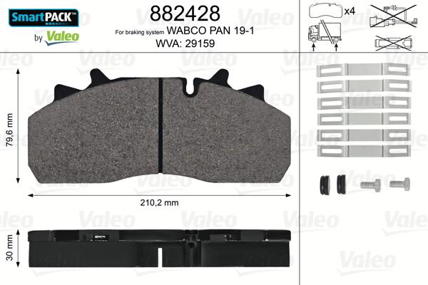 Valeo 882428 - Комплект спирачно феродо, дискови спирачки vvparts.bg