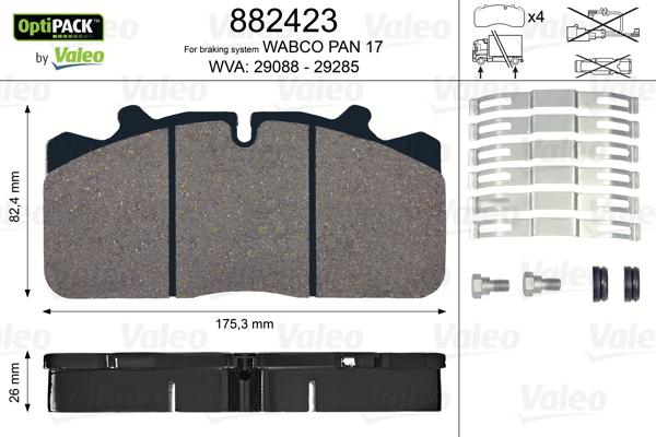 Valeo 882423 - Комплект спирачно феродо, дискови спирачки vvparts.bg