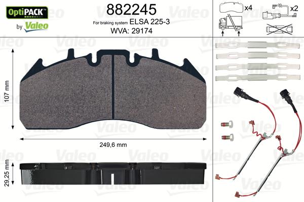 Valeo 882245 - Комплект спирачно феродо, дискови спирачки vvparts.bg