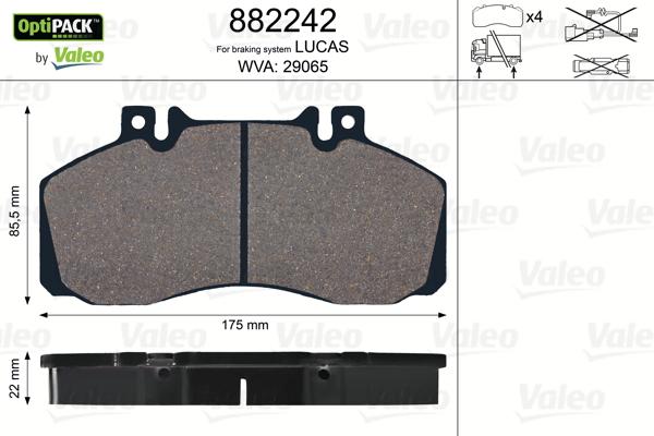 Valeo 882242 - Комплект спирачно феродо, дискови спирачки vvparts.bg