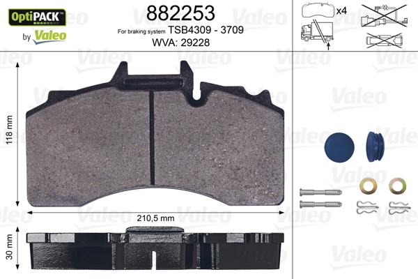 Valeo 882253 - Комплект спирачно феродо, дискови спирачки vvparts.bg