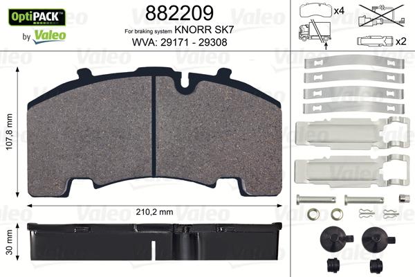 Valeo 882209 - Комплект спирачно феродо, дискови спирачки vvparts.bg