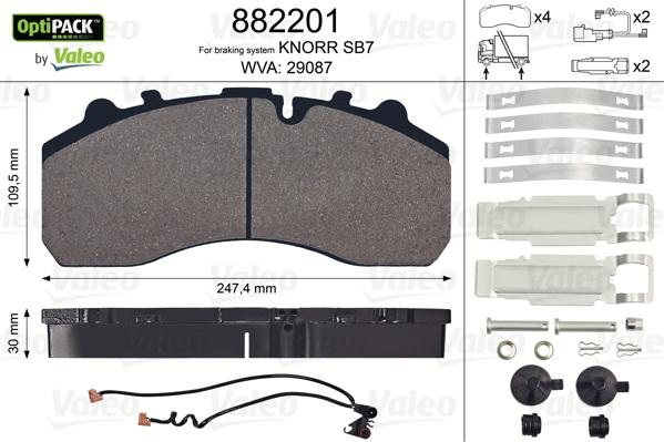 Valeo 882201 - Комплект спирачно феродо, дискови спирачки vvparts.bg