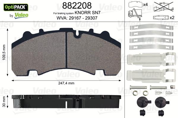 Valeo 882208 - Комплект спирачно феродо, дискови спирачки vvparts.bg