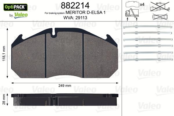 Valeo 882214 - Комплект спирачно феродо, дискови спирачки vvparts.bg