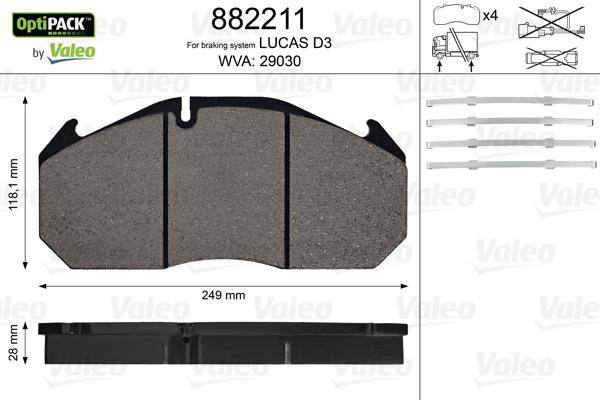 Valeo 882211 - Комплект спирачно феродо, дискови спирачки vvparts.bg