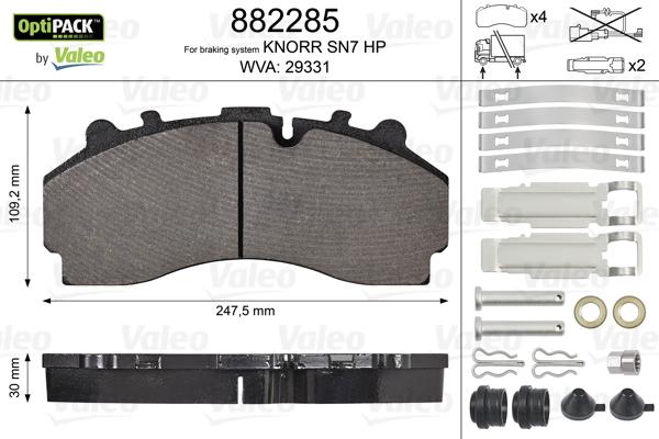 Valeo 882285 - Комплект спирачно феродо, дискови спирачки vvparts.bg