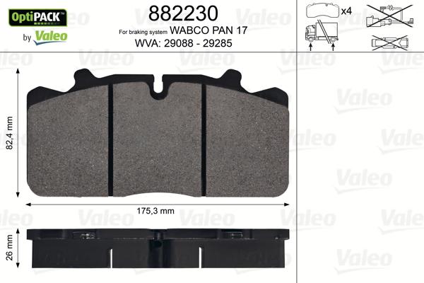 Valeo 882230 - Комплект спирачно феродо, дискови спирачки vvparts.bg