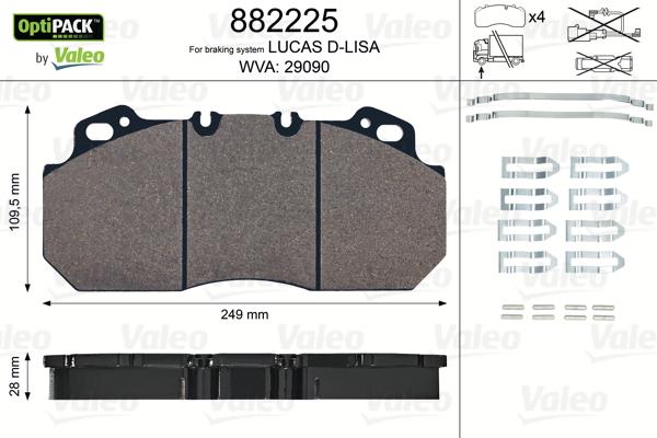 Valeo 882225 - Комплект спирачно феродо, дискови спирачки vvparts.bg