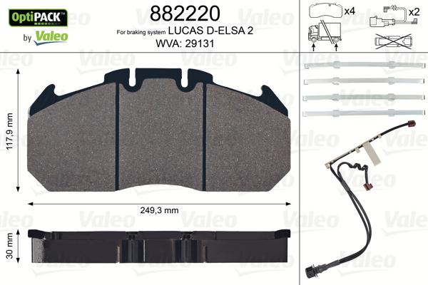 Valeo 882220 - Комплект спирачно феродо, дискови спирачки vvparts.bg