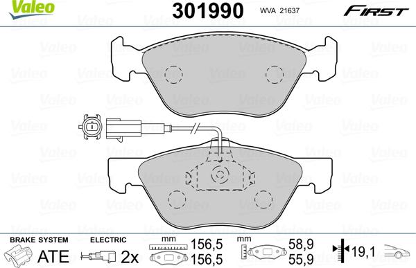 Valeo 301990 - Комплект спирачно феродо, дискови спирачки vvparts.bg