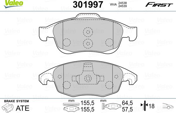 Valeo 301997 - Комплект спирачно феродо, дискови спирачки vvparts.bg