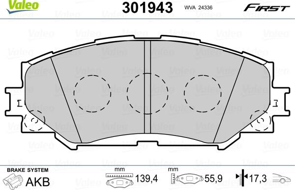 Valeo 301943 - Комплект спирачно феродо, дискови спирачки vvparts.bg