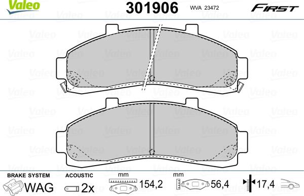 Valeo 301906 - Комплект спирачно феродо, дискови спирачки vvparts.bg