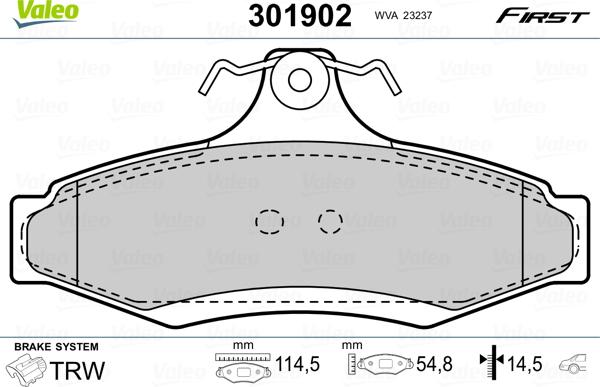 Valeo 301902 - Комплект спирачно феродо, дискови спирачки vvparts.bg