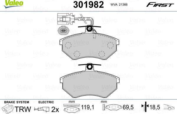 Valeo 301982 - Комплект спирачно феродо, дискови спирачки vvparts.bg