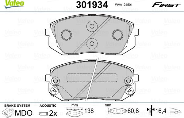 Valeo 301934 - Комплект спирачно феродо, дискови спирачки vvparts.bg