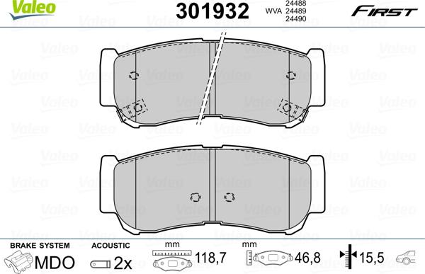 Valeo 301932 - Комплект спирачно феродо, дискови спирачки vvparts.bg