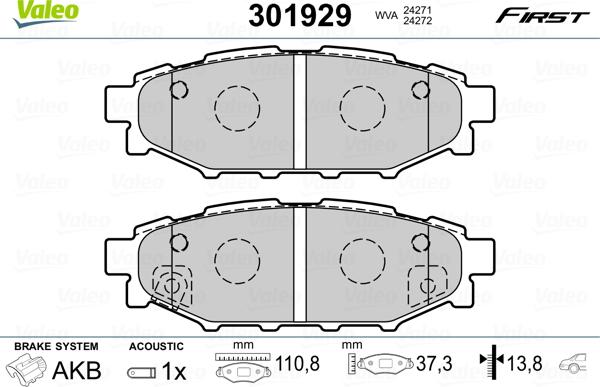 Valeo 301929 - Комплект спирачно феродо, дискови спирачки vvparts.bg